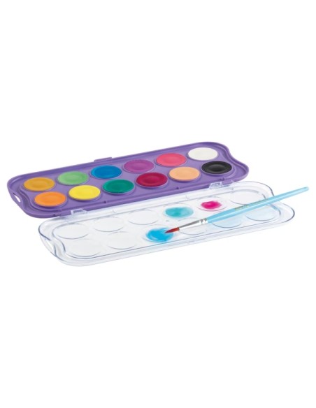 Giotto Candy Collection Estojo de 12 Aquarelas de 30mm + Pincel - Cores Brilhantes, Intensas e Vivas - Alta Cobertura - Cores S