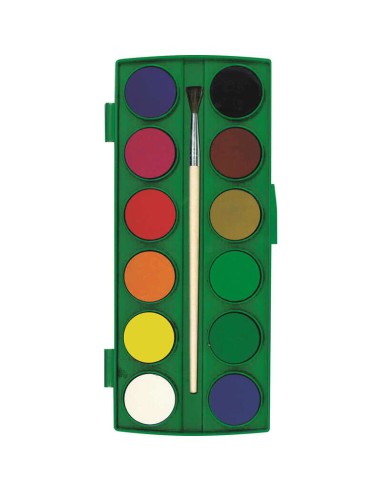 Alpino Pack de 12 Aquarelas - 28mm Diâmetro - Cores Intensas - Inclui Pincel - Cores Sortidas