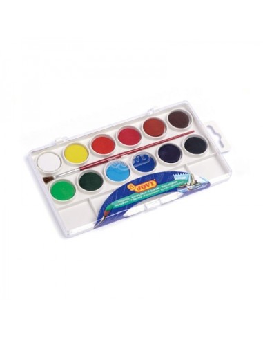 Jovi Pack de 12 Aquarelas em Pastilha + Pincel - Brilhantes - Facilmente Misturáveis - Cores Sortidas