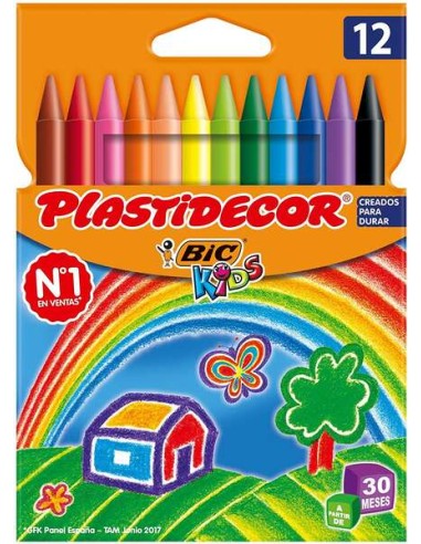 Bic Kids Plastidecor Caixa de 12 Lápis de Cera - Extra resistentes - Fácil de Apontar - Não Mancha