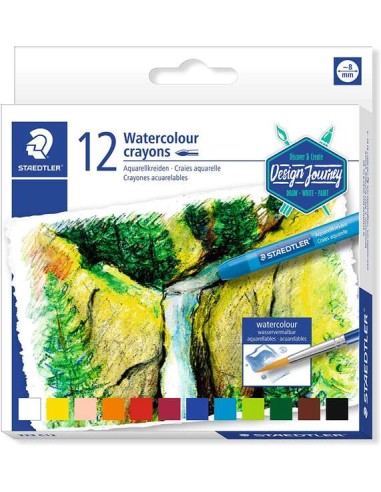 Staedtler Lápis de Cera Aquareláveis 223 Pacote com 12 Lápis de Cera - Fácil de Misturar - Extremamente Opaques - Cores Sortida