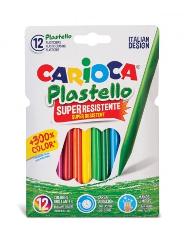 Carioca Plastello Pack de 12 Plasticeras - Extra Limpas - Não Deixam Cor nas Mãos - Fáceis de Apontar - Cores Sortidas Brilhant