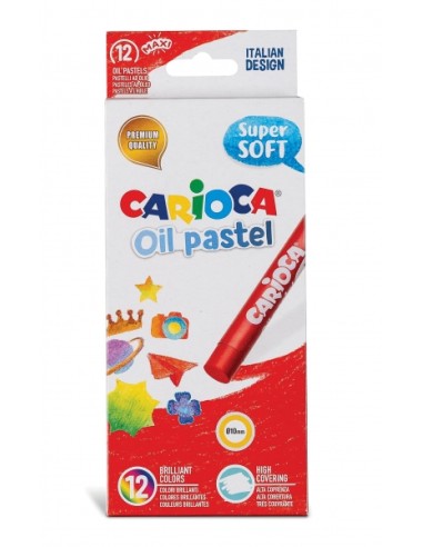 Carioca Pack de 12 Pastéis a Óleo - Corpo Maxi Ø 10mm - Laváveis - Resistentes à Luz - Fáceis de Misturar - Uso em Papel, Cartã