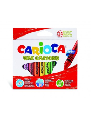 Carioca Maxi Pack de 24 Ceras - Cores Brilhantes - Laváveis - Corpo de Ø 12mm - Cores Variadas