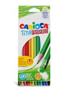 Carioca Tita Pack de 12 Lápis Apagáveis de Resina - Corpo Hexagonal - Cores Brilhantes e Laváveis - Escrita Macia - Mina Ø 3mm 