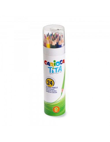 Carioca Tita Pack de 24 Lápis de Resina - Corpo Hexagonal - Cores Brilhantes e Laváveis - Escrita Macia - Apontador Incluído na