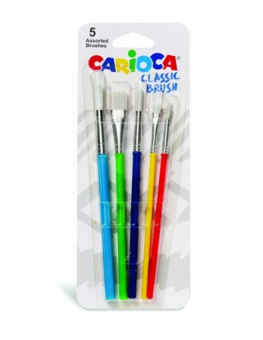Carioca Pincéis Pack de 5 Pincéis - Nylon - Cerdas Suaves e Duráveis - Perfeitos para a Escola - 5 Tamanhos Diferentes - Cores 