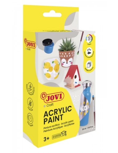 Jovi Tinta Acrílica Estojo com 6 Frascos + Pincel - Acabamento Acetinado - Alto Poder de Cobertura - Aplicação Fácil - Resisten