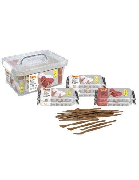 Jovi Air Dry Pack com 7 Pacotes de Massa de Modelar de 500g cada Um + 20 Espátulas - Secagem ao Ar - Fácil de Moldar - Acabamen