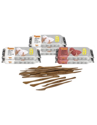 Jovi Air Dry Pack com 7 Pacotes de Massa de Modelar de 500g cada Um + 20 Espátulas - Secagem ao Ar - Fácil de Moldar - Acabamen