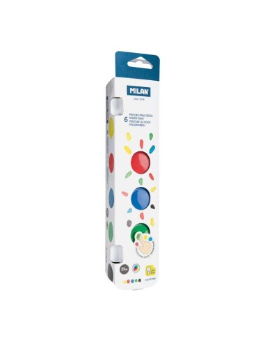Milan Pack de 6 Frascos de Tinta para Dedos - 25 ml - Fácil Aplicação - Misturável - Cores Sortidas