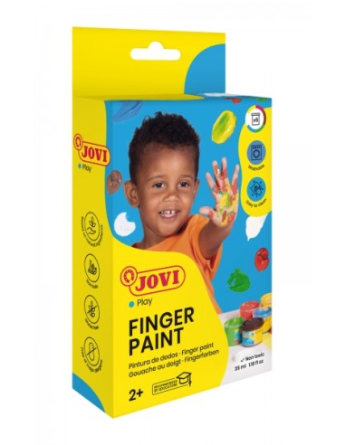 Jovi Finger Paint Estojo de 6 Potes de Tinta de Dedo - Cores Misturáveis - Textura Gelatinosa - Lavável - sem Glúten - Não Tóxi