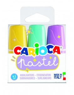 Carioca Minilight Pack de 3 Marcadores Pastel - Tinta à Base de Água e Lavável - Ponta Chanfrada - Cores Variadas