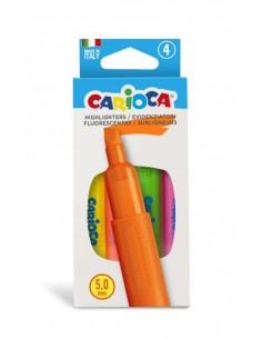 Carioca Memory Pack de 4 Marcadores - Ponta Biselada de 5mm - Brilhantes e Laváveis - Tinta à Base de Água - Cores Variadas
