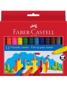 Faber-Castell Jumbo Pack de 12 Marcadores Ponta Grossa - Tinta à Base de Água Lavável - Cores Sortidas
