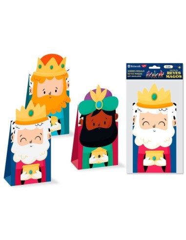 Bismark Pack de 3 Sacos/Envelopes de Papel - Fecho de Cartolina com a Cara de cada Rei Mago