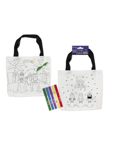 Bismark Bolsa para Colorir Reis Magos com Alças + 5 Marcadores - Medidas 21,5x20cm sem contar as Alças - 2 Desenhos