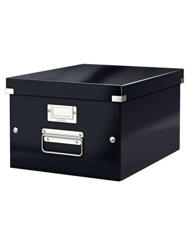 Leitz Click & Store WOW Caixa Organizadora Média - Alças de Metal - 85% Papelão Reciclado - Até 9kg de Capacidade - Cor Preta