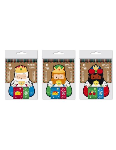 Bismark Pack de 2 Rolos de Fita Washi-Tape Natalina para Presentes - Temática Reis Magos - Medidas 20mmx3m e 30mmx3m - 3 Design
