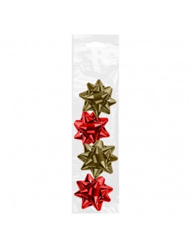 Dohe Shiny Pack de 4 Laços para Presente - Forma de Estrela - Tamanho 6,5 cm - Cores Vermelho e Ouro