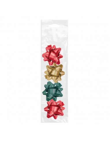 Dohe Chic Pack de 4 Laços para Presente - Forma de Estrela - Tamanho 6,5 cm - Cores Vermelho, Verde e Ouro