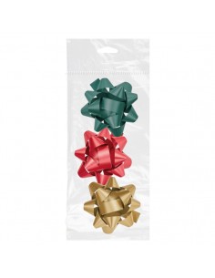 Dohe Chic Pack de 3 Laços para Presente - Forma de Estrela - Tamanho 8cm - Cores Vermelho, Verde e Ouro