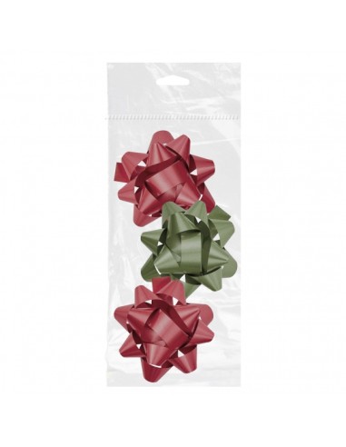 Dohe Chic Conjunto de 3 Laços para Presente - Forma de Estrela - Tamanho 8cm - Cores Vermelho e Verde