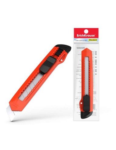 Erichkrause EasyCut Estilete com Trava Push-Lock Standard 18mm - Sistema de Fixação de Lâmina com Trava de Empurre - Lâmina Seg