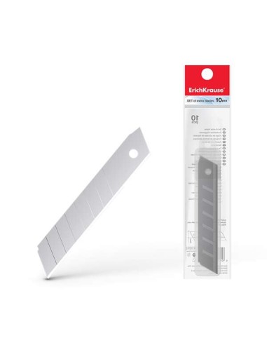 Erichkrause Pacote com 10 Lâminas de Reposição de Aço Segmentado - Medidas 18mm x 0.5mm - Afiadas em Dupla Face - Resistentes a