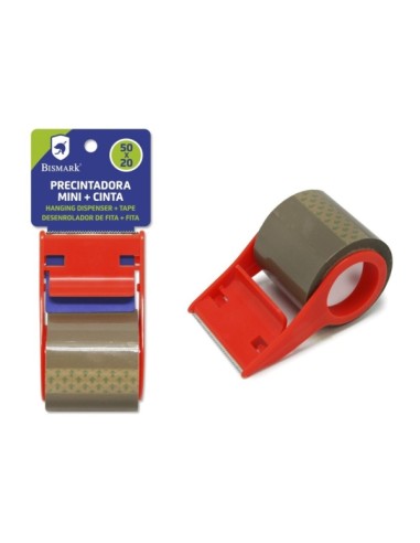 Bismark Mini Seladora de Mão para Rolos de até 20m de Comprimento - Inclui Fita de 20m - Lâmina de Aço - Cor Vermelha