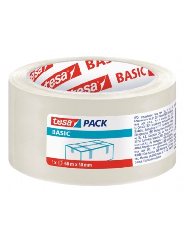 Tesa Basic Fita de Embalagem 50mm x 66 Metros - Fabricada em Polipropileno - Adesivo Ecológico - Transparente