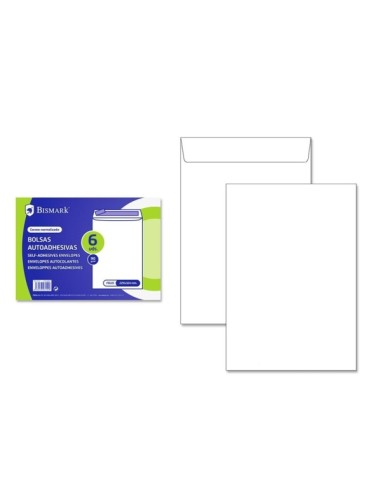Bismark Pack de 6 Envelopes de Papel 90g - Medidas 184x261mm - Fecho Autoadesivo - Cor Branca