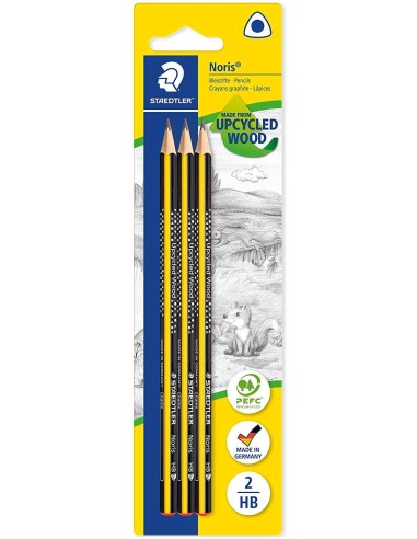 Staedtler Noris 183 Pack de 3 Lápis de Grafite Triangulares - Mina 2HB - Resistência à Ruptura
