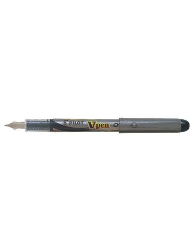 Pilot Caneta Estilográfica V-Pen Silver - Descartável - Tinta Líquida - Ponta de Aço - Traço de 0.5mm - Cor Preta