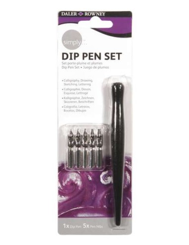 Daler Rowney Simply Conjunto de 1 Porta-penas e 5 Pontas - Cor Preta