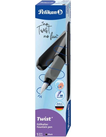 Pelikan Twist Estilográfica - Ponta Fina - Tinta de Secagem Rápida - Cor Preta