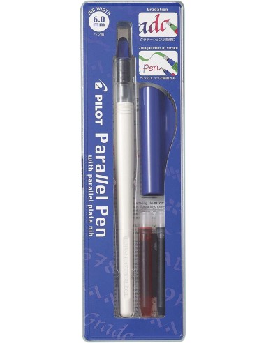 Pacote Pilot de Caneta Estilográfica Parallel Pen 6.0mm - Ponta de Aço - Traço de 6.0mm - 2 Recarregas - Cor Preto/Vermelho