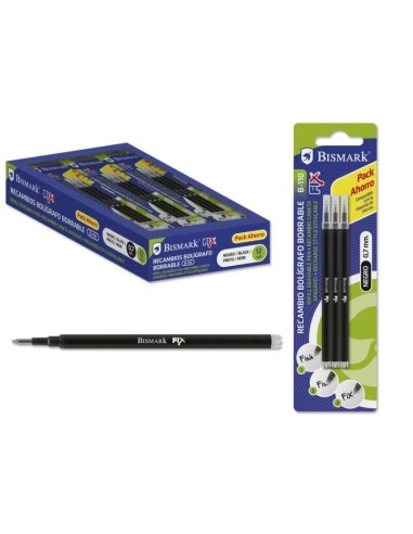 Bismark Fix Pack de 3 Recargas para Caneta Apagável - Ponta Fina 0.7mm - Cor Preta