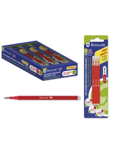 Bismark Fix Pack de 3 Recargas para Caneta Apagável - Ponta Fina 0.7mm - Cor Vermelha
