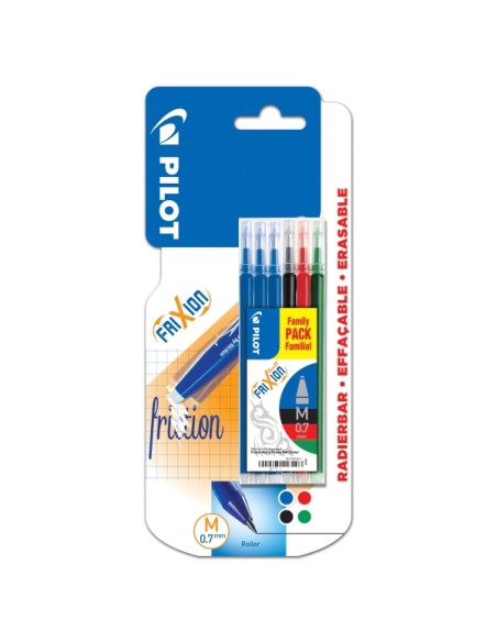 Pacote Pilot com 6 Recargas para Frixion Ball e Frixion Clicker - Ponta de Esfera Redonda 0.7mm - Traço 0.4mm - Cores: 3x Azul,