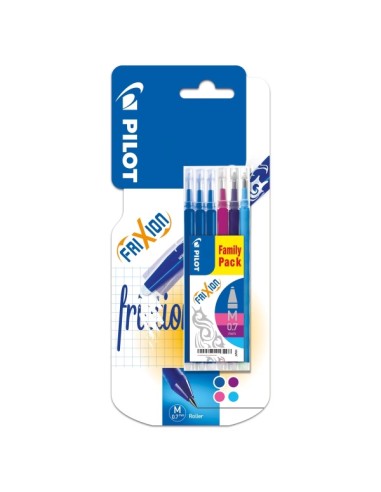Pacote Piloto com 6 Recargas para Frixion Ball e Frixion Clicker - Ponta de Bola Redonda 0.7mm - Traço 0.4mm - Cores: 3x Azul, 