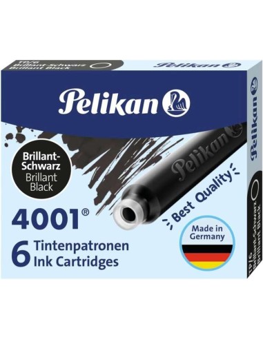 Pelikan 4001 TP/6 Pack com 6 Cartuchos - Tinta de Alta Qualidade - Compatível com Canetas Tinteiro - Cor Preta
