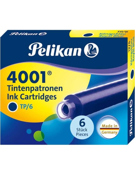 Pelikan 4001 TP/6 Pack de 6 Cartuchos - Tinta de Alta Qualidade - Compatível com Canetas Tinteiro - Cor Azul Real