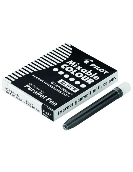 Conjunto de 6 Recargas para Caneta Estilográfica Parallel Pilot - Capacidade 1ml - Cor Preta