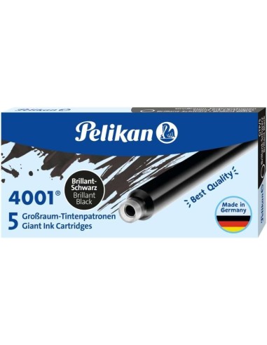Pelikan 4001 GTP/5 Pacote de 5 Cartuchos Longos - Tinta de Alta Qualidade - Compatível com Canetas Tinteiro - Cor Preta