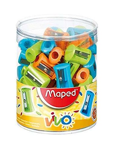 Maped Vivo Apontador de Plástico com 1 Orifício - Lâmina de Aço Afiada e Resistente - Cores Sortidas