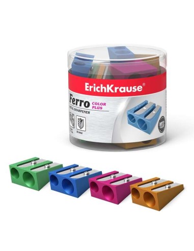 Erichkrause Ferro Color Plus - Apontador Duplo de Alumínio - Pegada Ergonômica - 8mm e 11mm de Diâmetro - Cores Sortidas