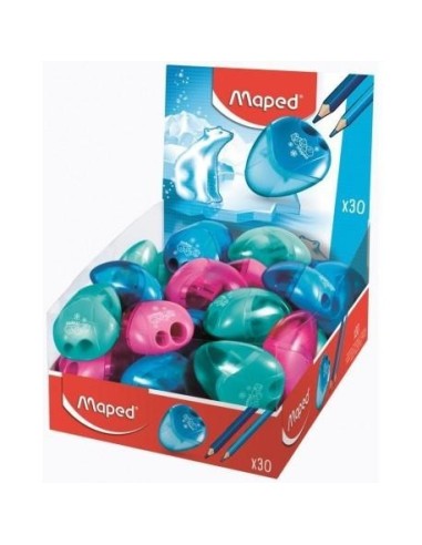 Maped I-Gloo Apontador de 2 Orifícios com Depósito de Grande Capacidade - Forma Ergonômica - Cores Sortidas