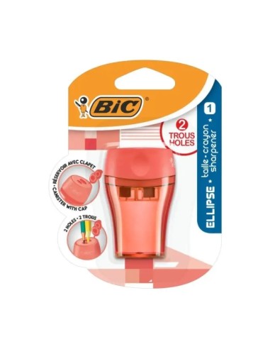 Bic Ellipse Apontador de Plástico - 2 Orifícios - Depósito Grande para os Resíduos - Cor Verde, Azul ou Coral Aleatório