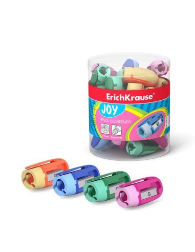 Erichkrause Joy Apontador de Plástico - 1 Orifício de 8mm - Lâmina de Aço Carbono em Forma de Espiral - Clipe de Fixação - Core